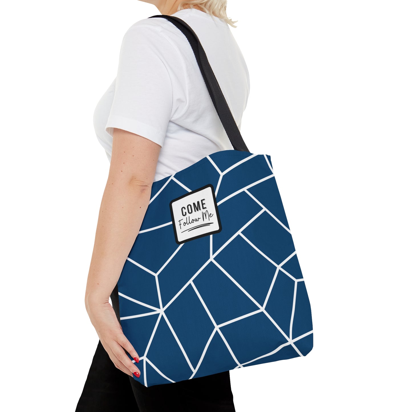 LDS Scripture Christian Church Tote Bag Blue Geometric