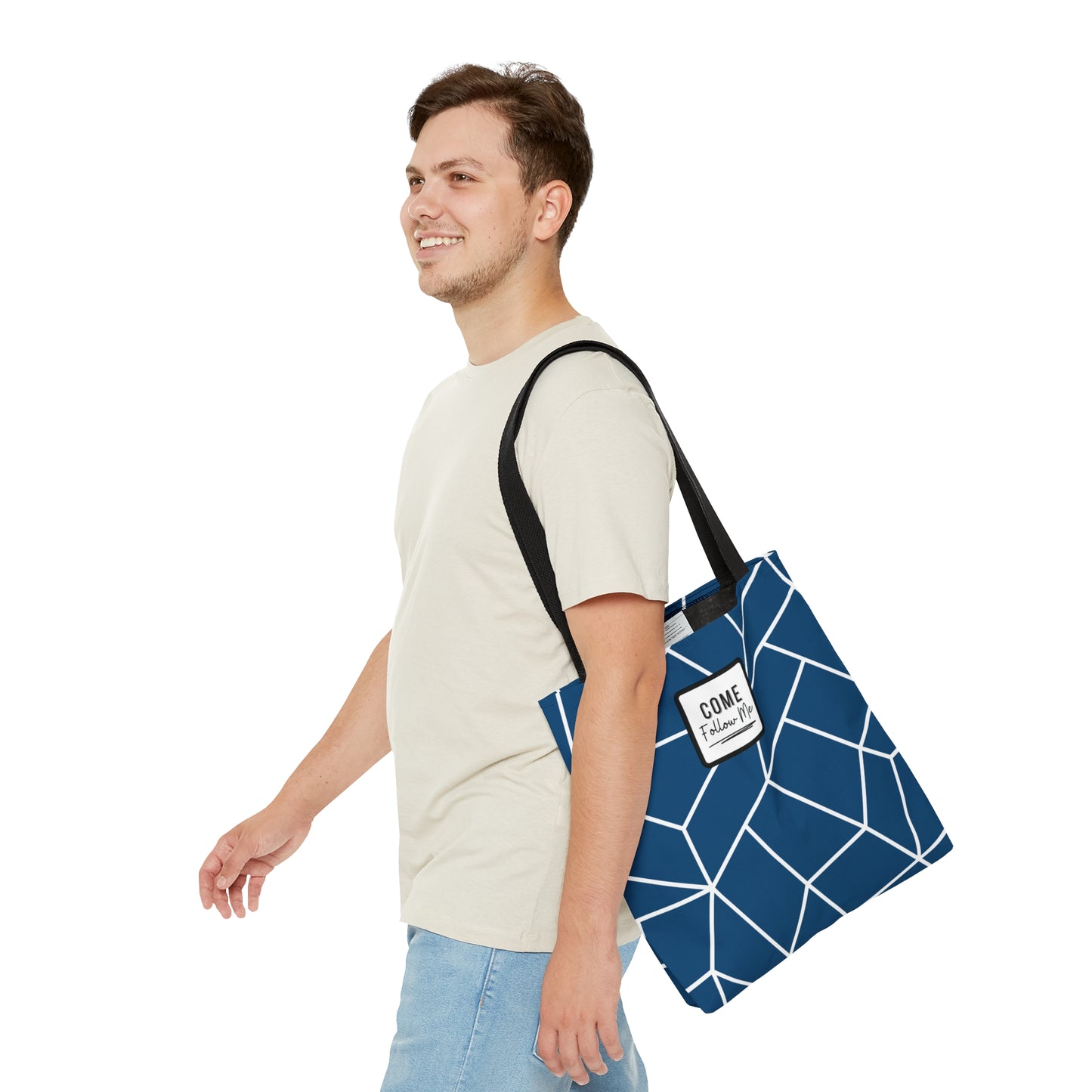 LDS Scripture Christian Church Tote Bag Blue Geometric