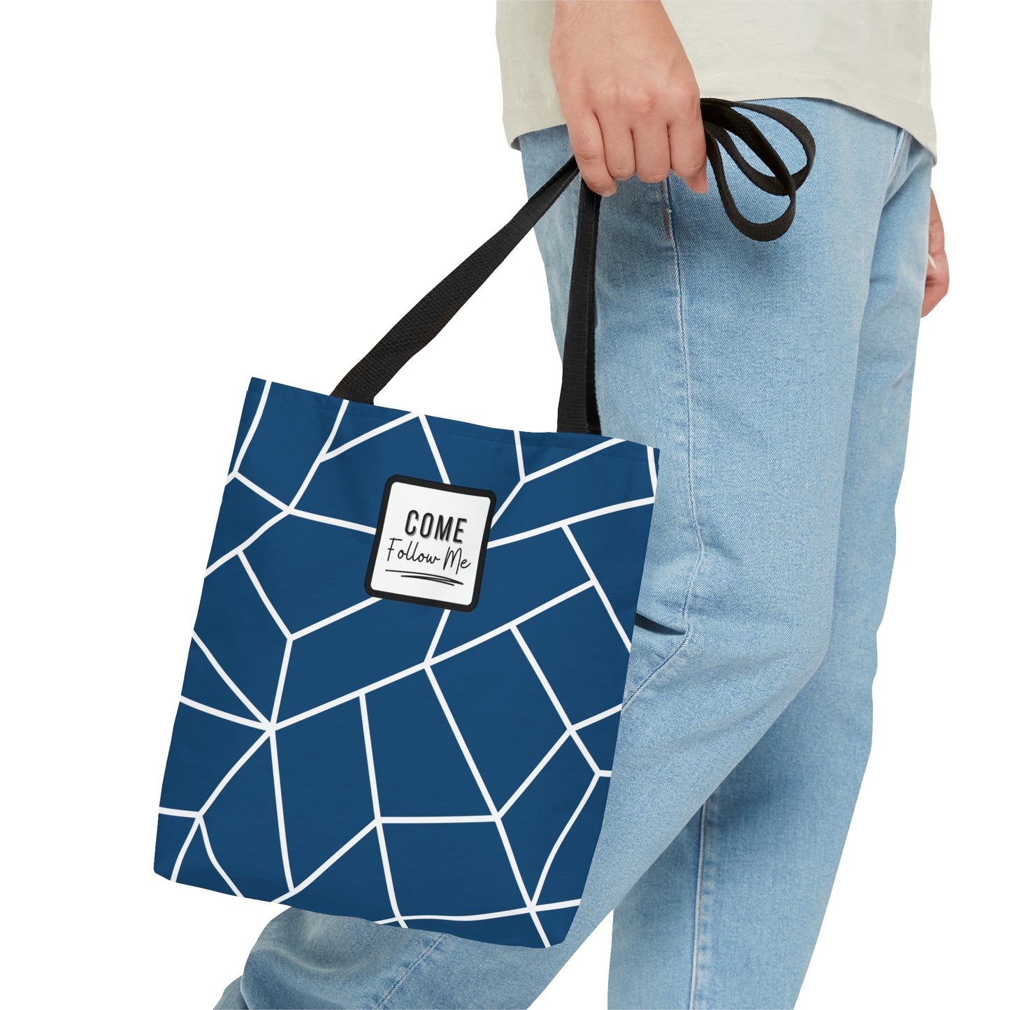 LDS Scripture Christian Church Tote Bag Blue Geometric