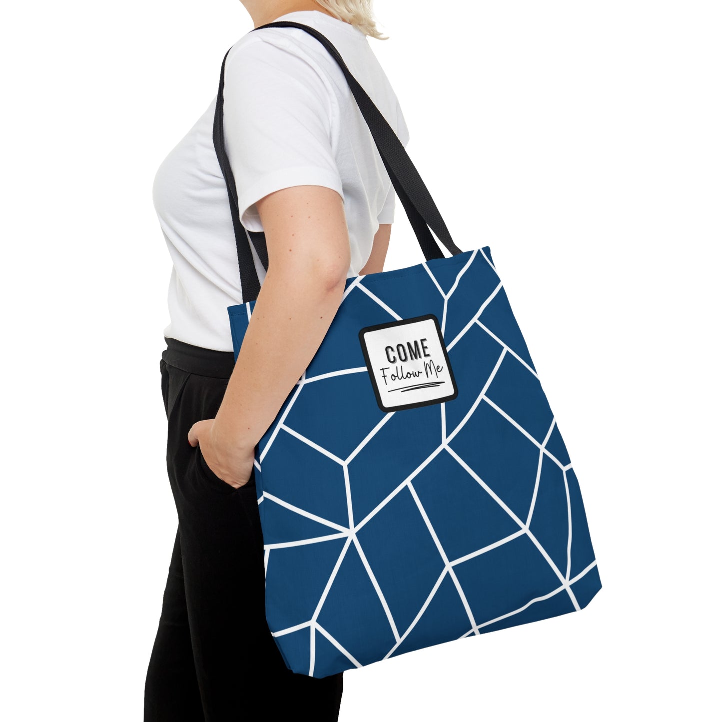 LDS Scripture Christian Church Tote Bag Blue Geometric