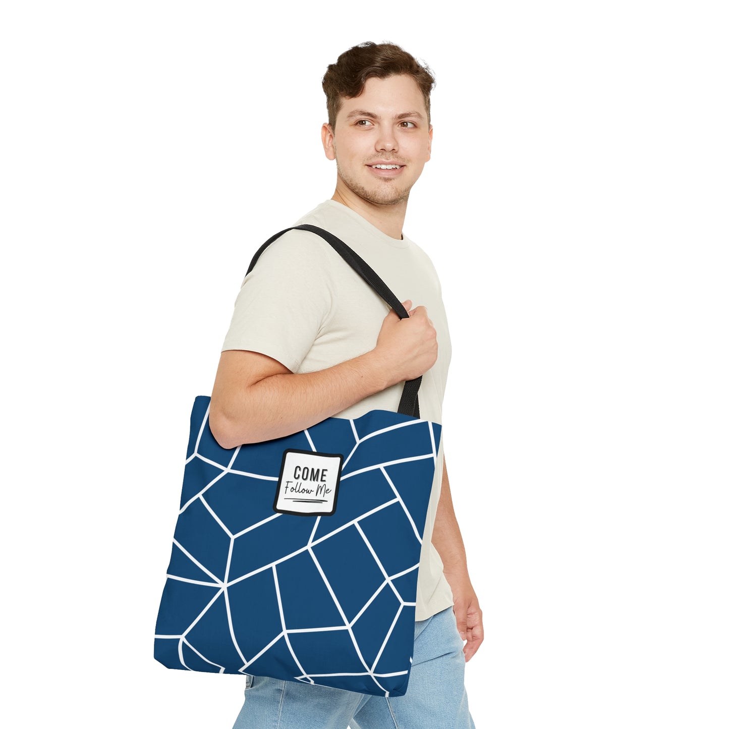 LDS Scripture Christian Church Tote Bag Blue Geometric