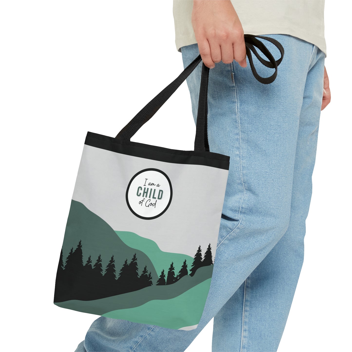 LDS Christian Scripture Church Baptism Kids Tote Bag Green Gray Landscape