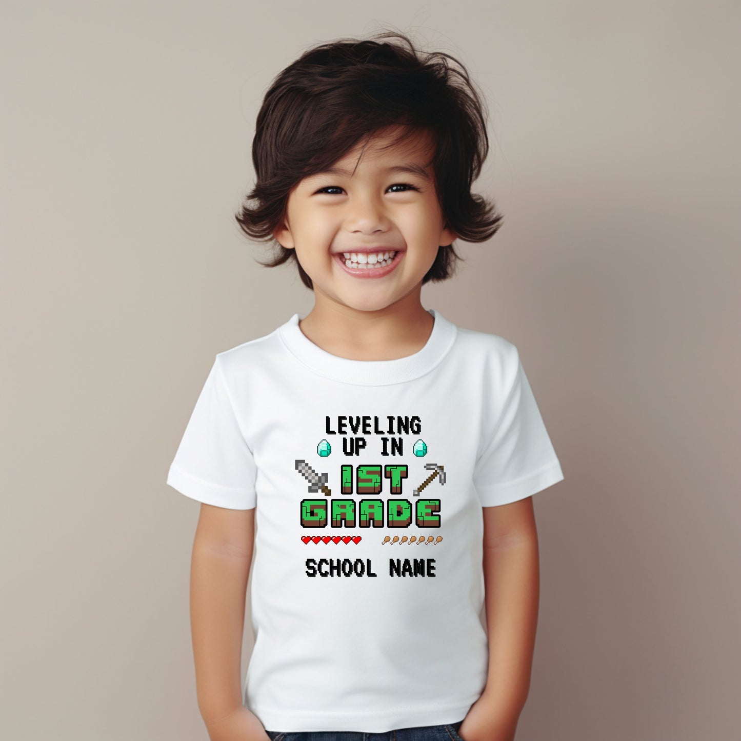 Pixelated Leveling up Customizable Grade Short Sleeve Youth and Adult Tee