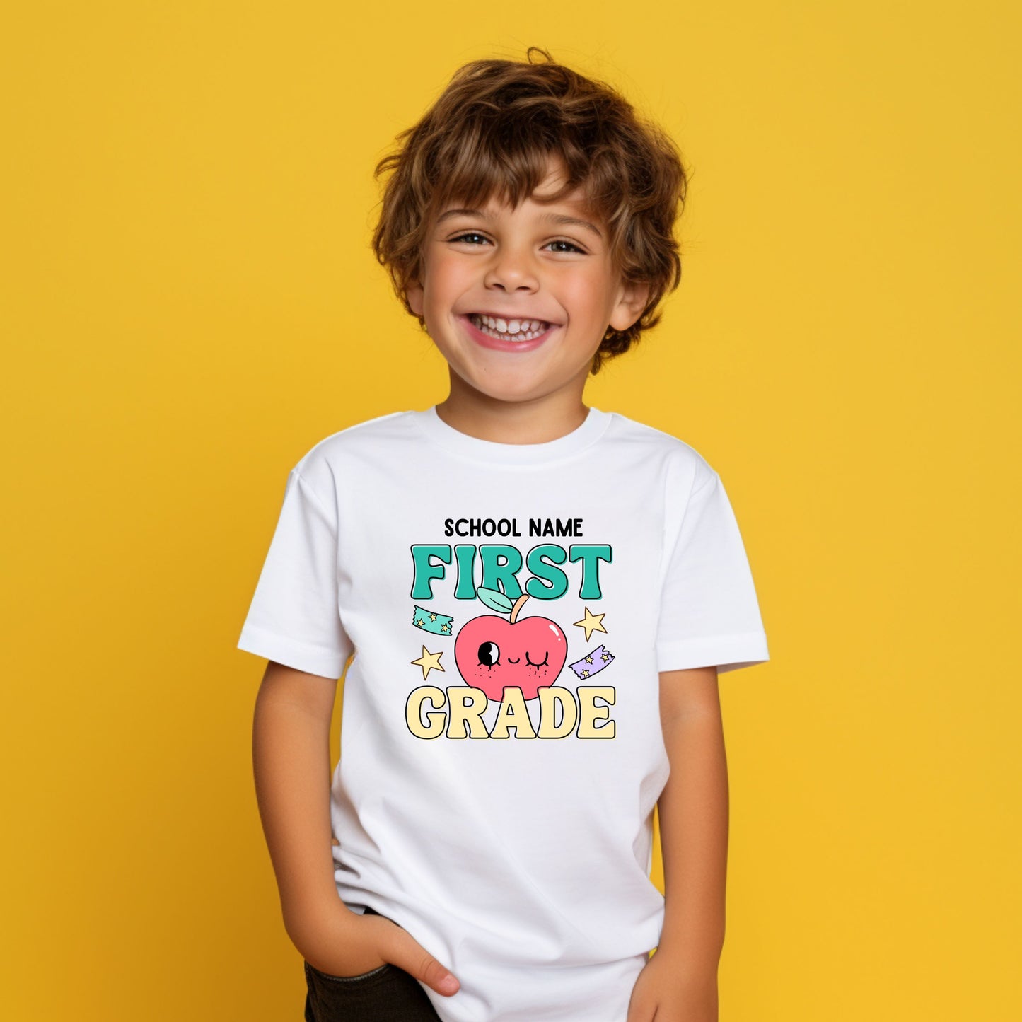 Cute Retro Apple Customizable Grade Short Sleeve Youth and Adult Tee