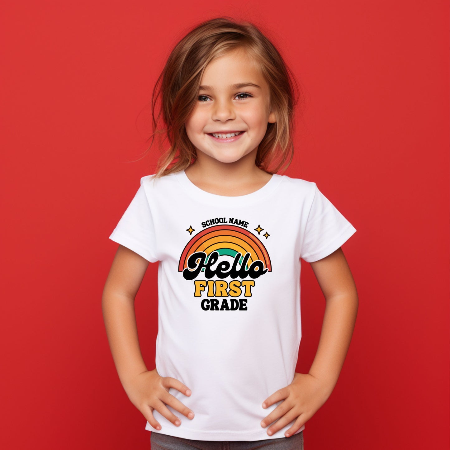 Retro Shiny Rainbow Customizable Grade Short Sleeve Youth and Adult Tee