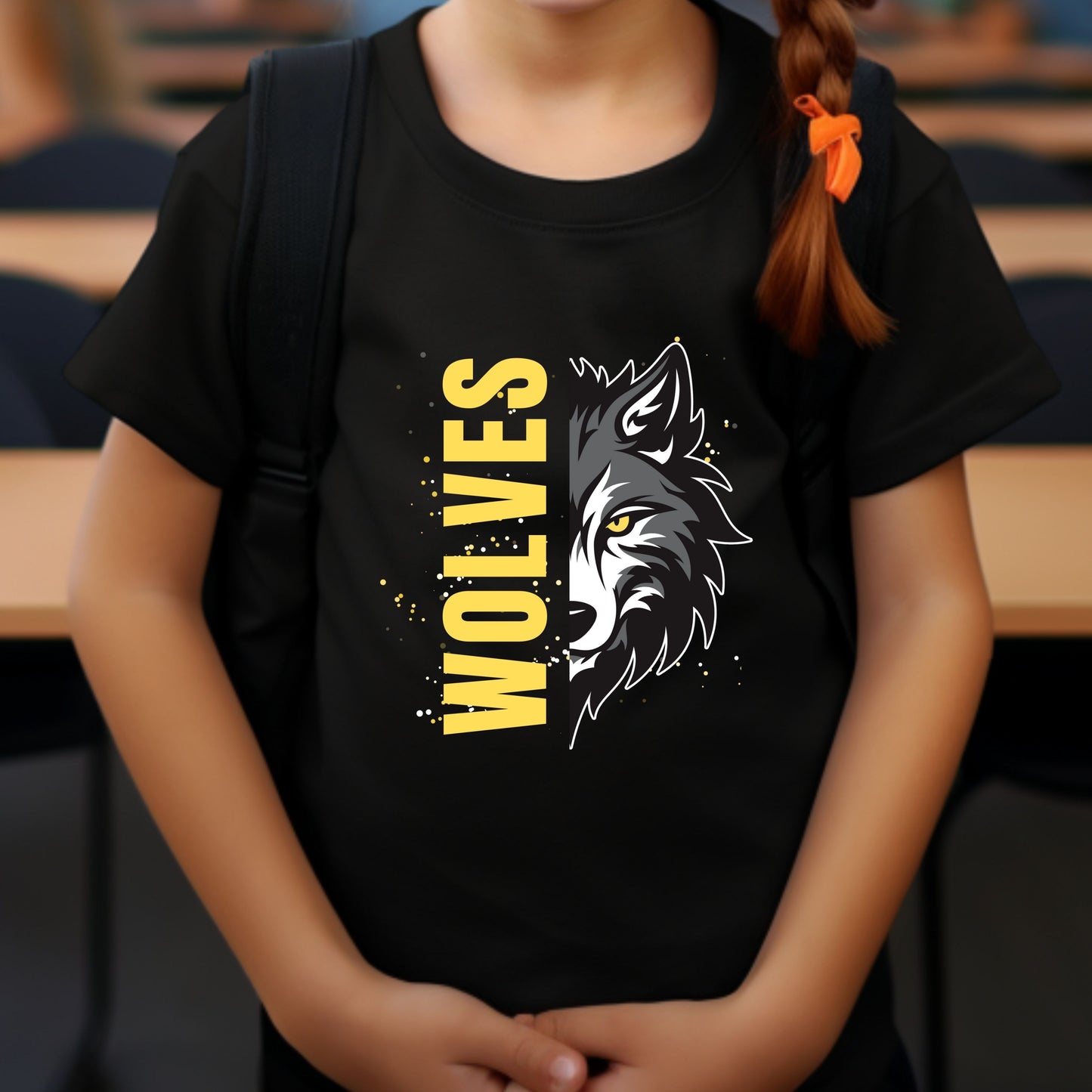 Youth Short Sleeve T-Shirt - Team School Mascot Wolves Print