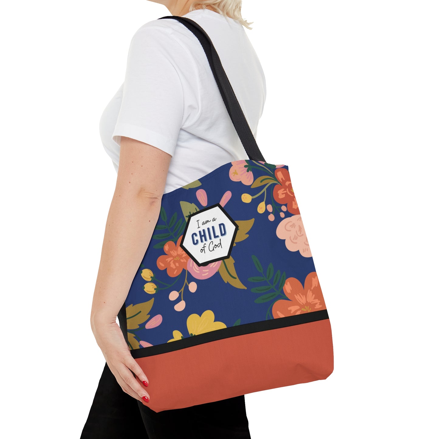 LDS Christian Scripture Church Baptism Kids Tote Bag Blue Coral Floral
