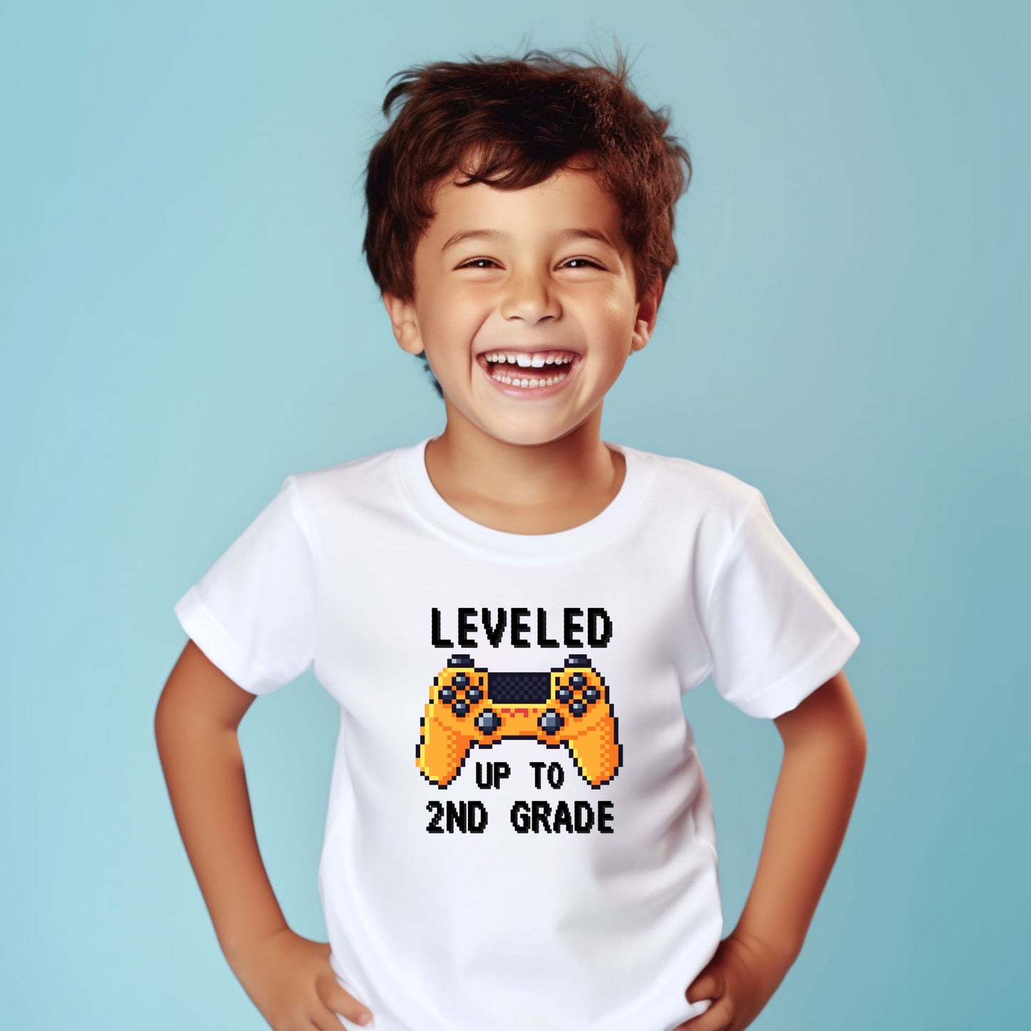 Pixelated Leveled Up To Customizable Grade Short Sleeve Youth and Adult Tee