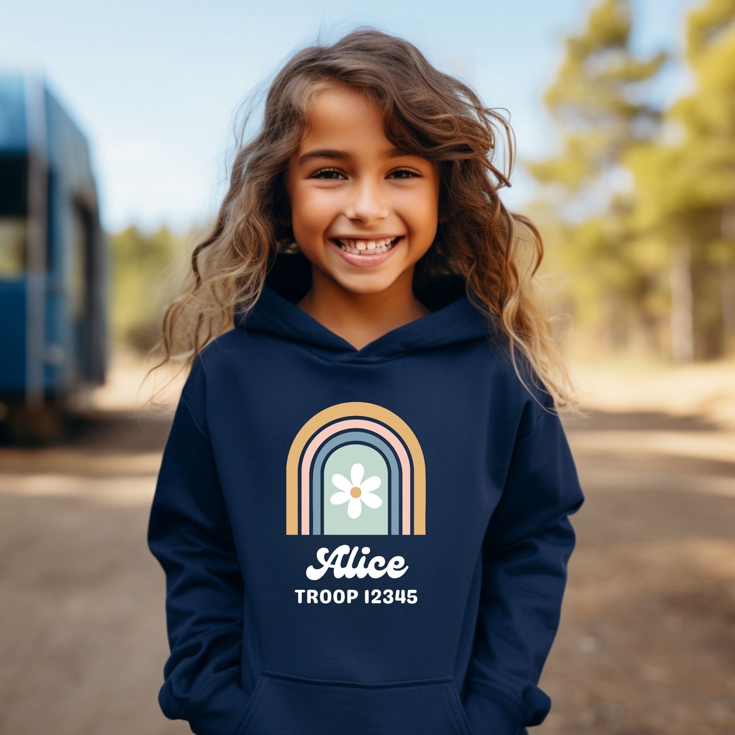 Retro Rainbow Custom Troop Girl Scout Youth/Adult Hoodie