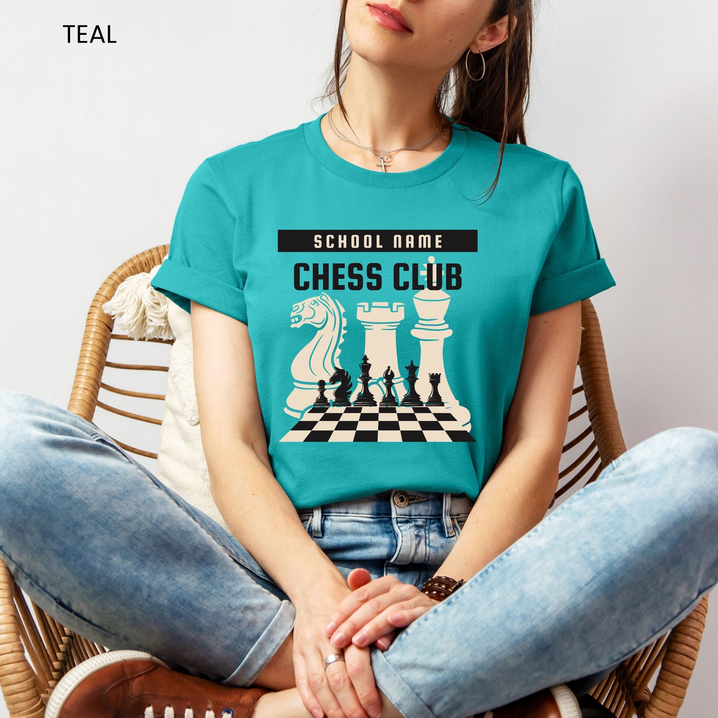 Chess Club Checkerboard Pieces Customizable Adult and Youth Tee