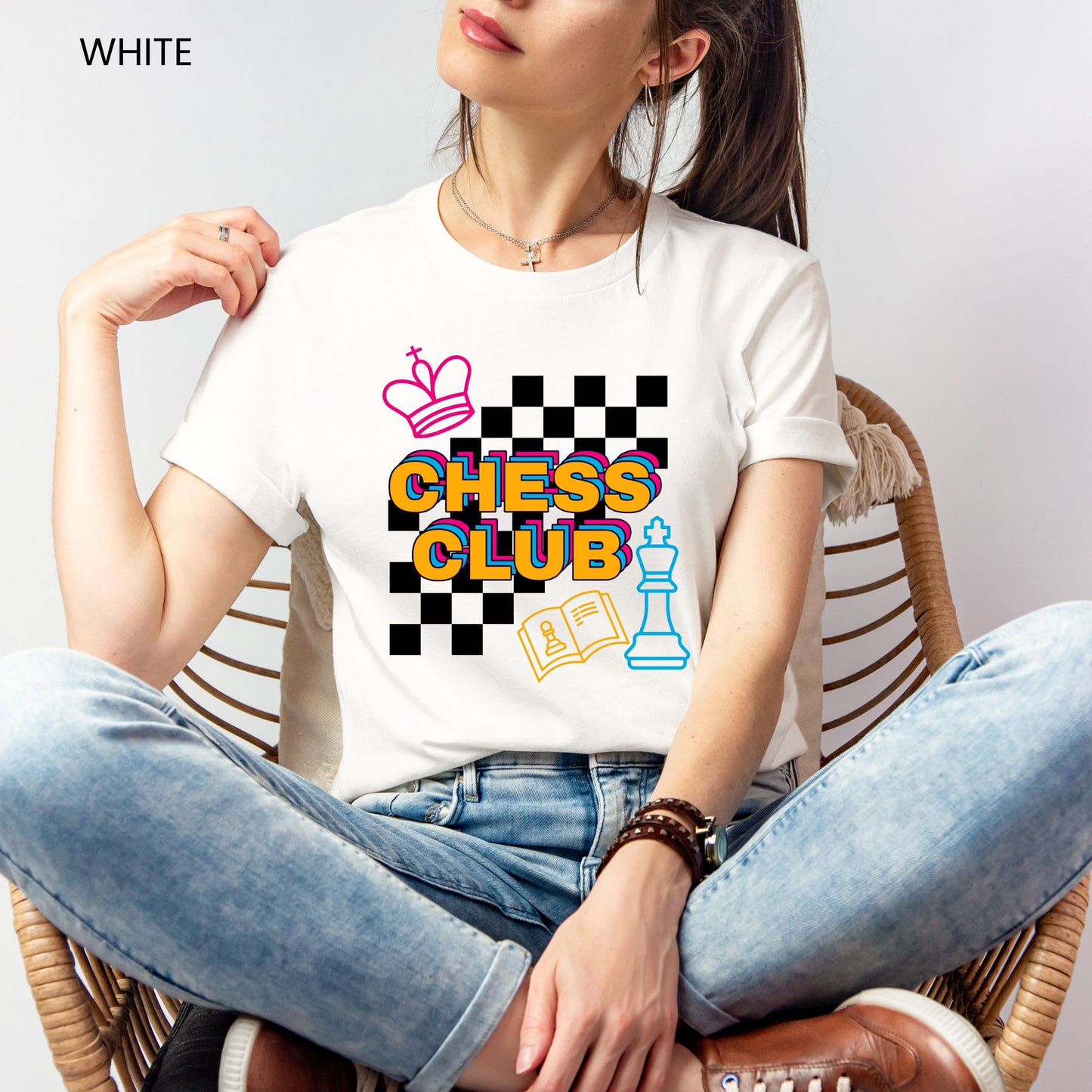 Chess Club Checkerboard Line Art Customizable Adult and Youth Tee