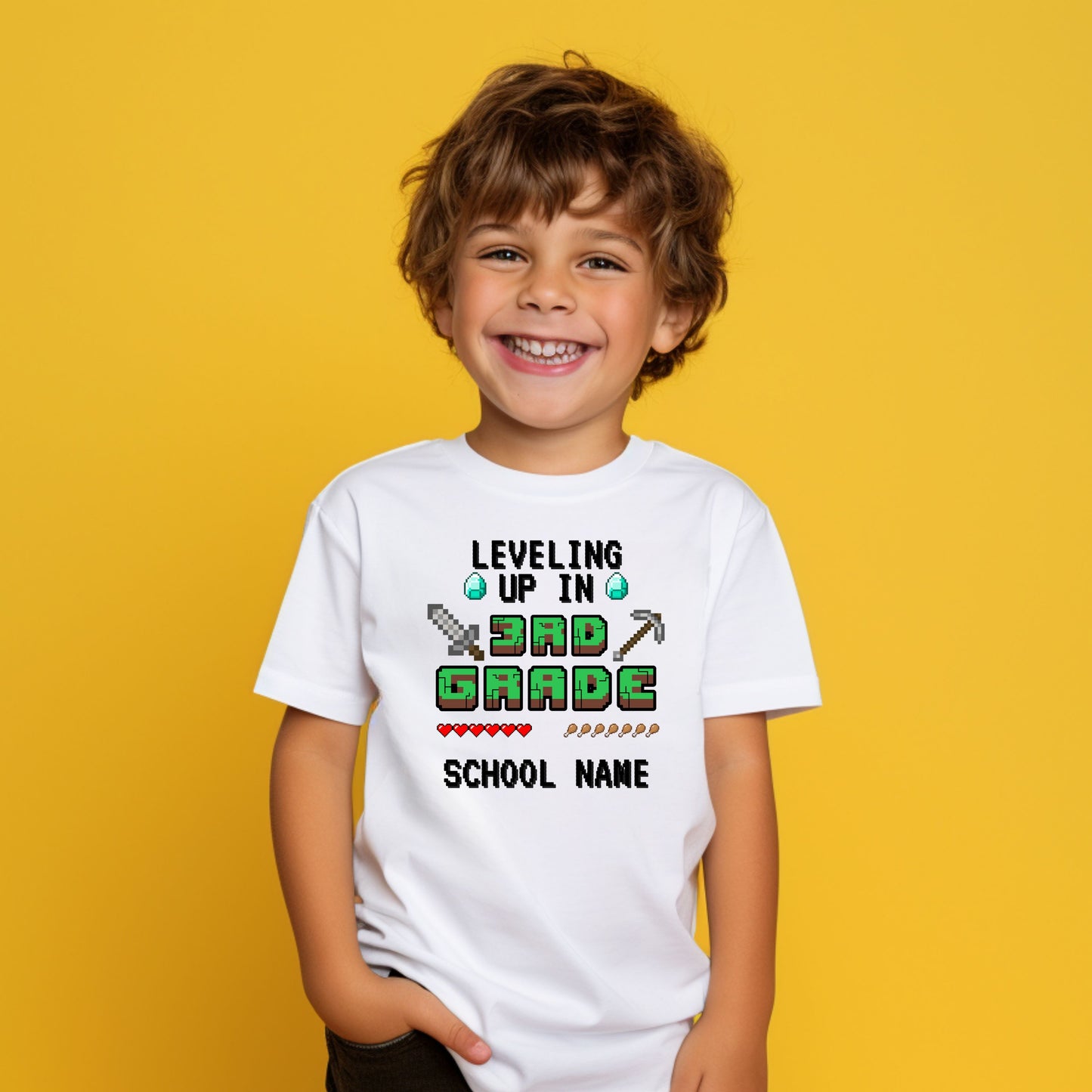 Pixelated Leveling up Customizable Grade Short Sleeve Youth and Adult Tee
