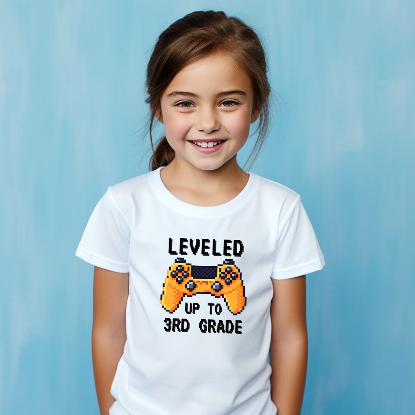 Pixelated Leveled Up To Customizable Grade Short Sleeve Youth and Adult Tee