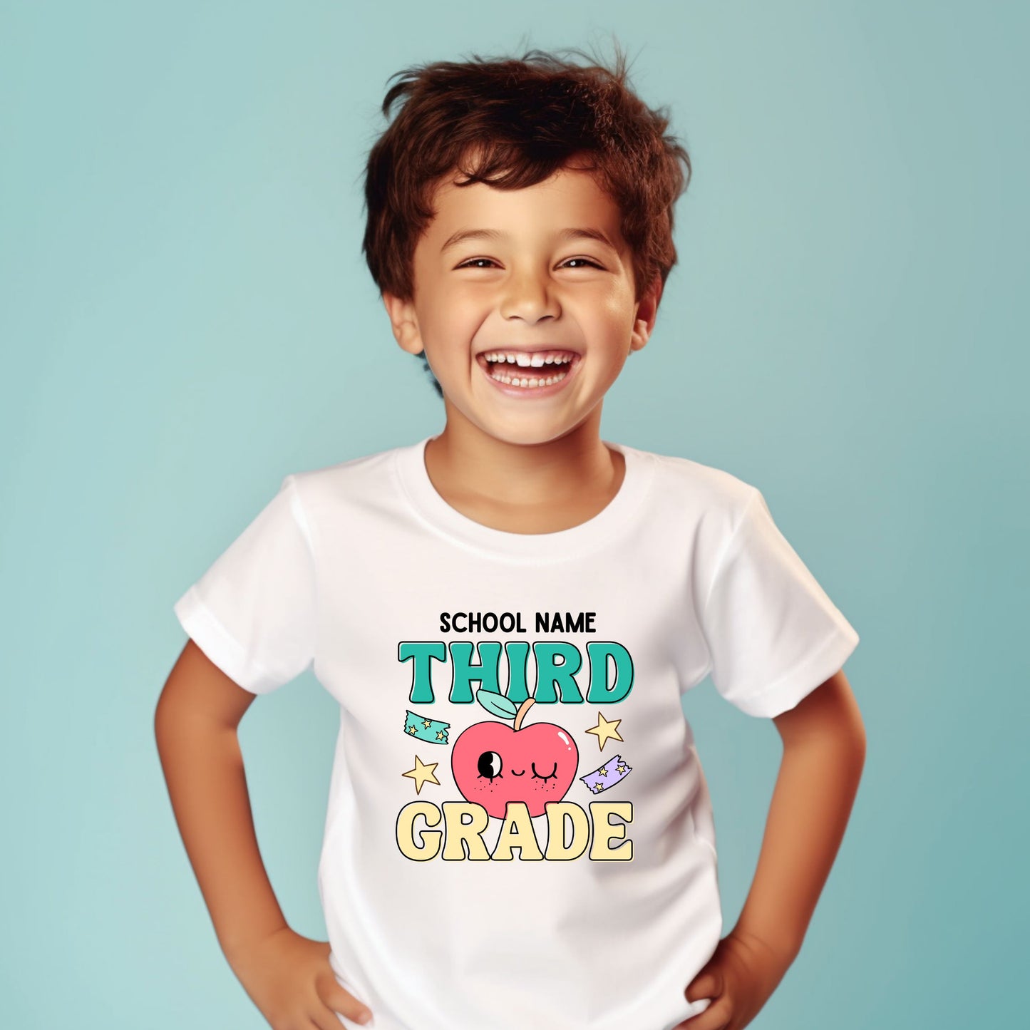 Cute Retro Apple Customizable Grade Short Sleeve Youth and Adult Tee