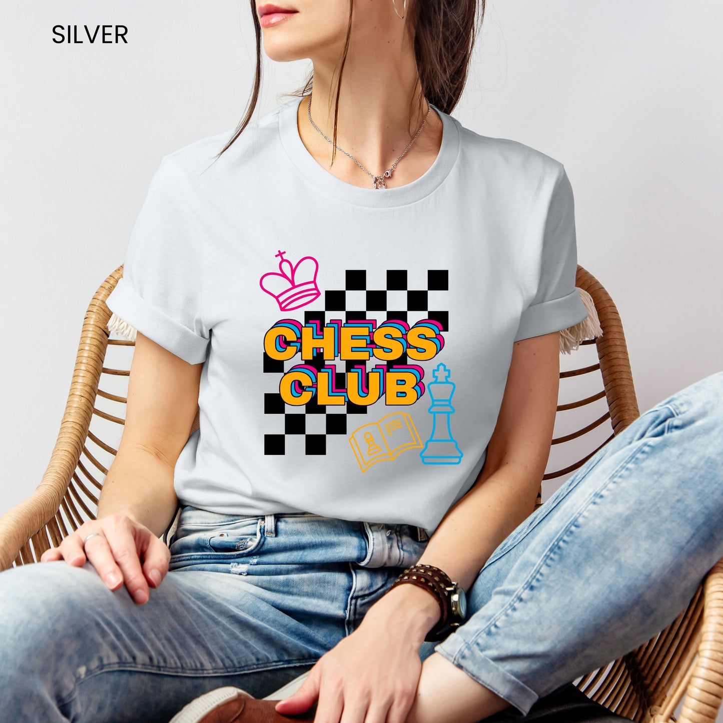 Chess Club Checkerboard Line Art Customizable Adult and Youth Tee