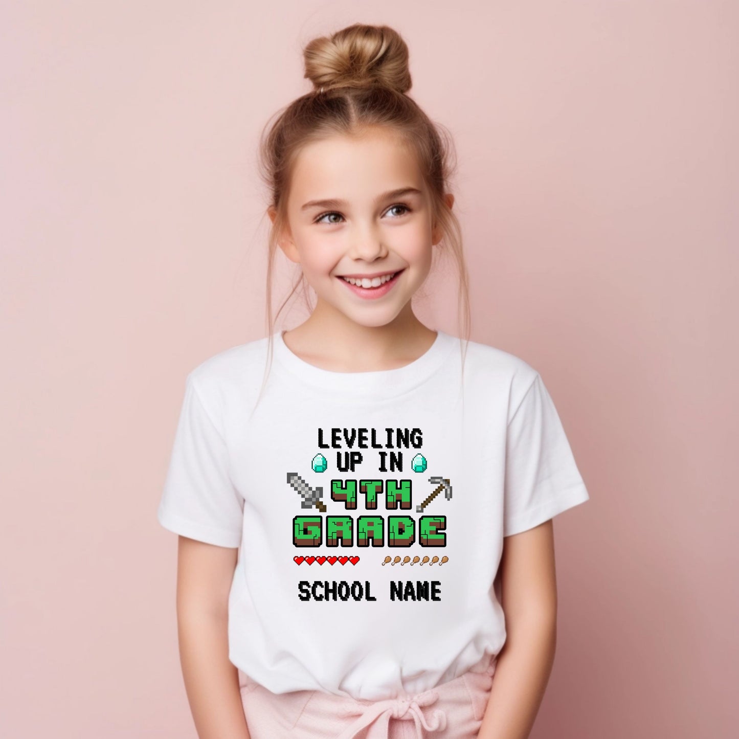 Pixelated Leveling up Customizable Grade Short Sleeve Youth and Adult Tee