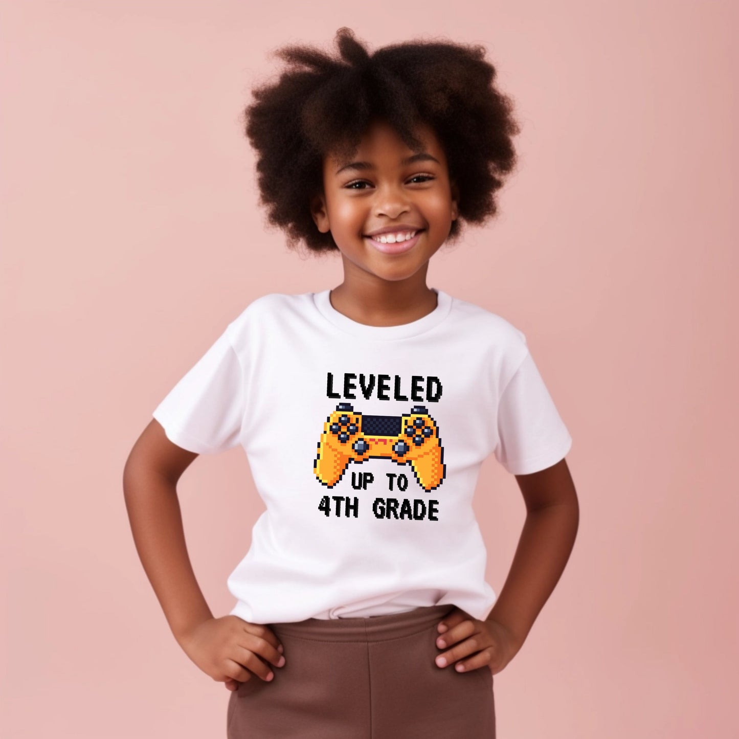 Pixelated Leveled Up To Customizable Grade Short Sleeve Youth and Adult Tee