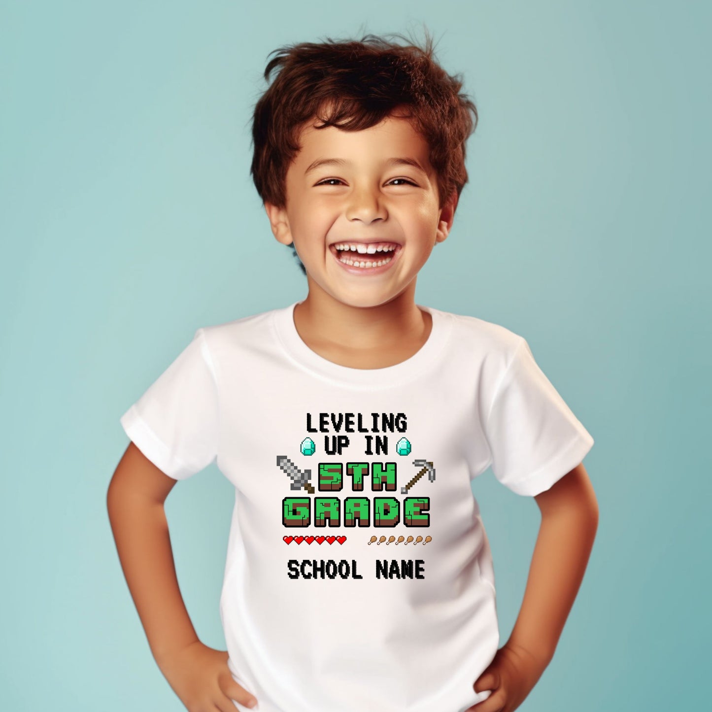 Pixelated Leveling up Customizable Grade Short Sleeve Youth and Adult Tee
