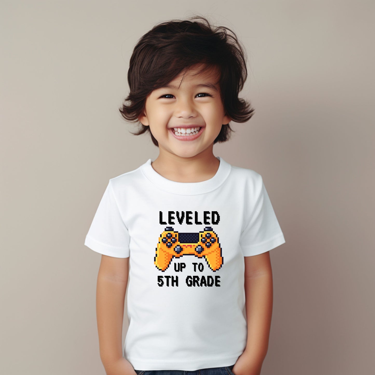 Pixelated Leveled Up To Customizable Grade Short Sleeve Youth and Adult Tee