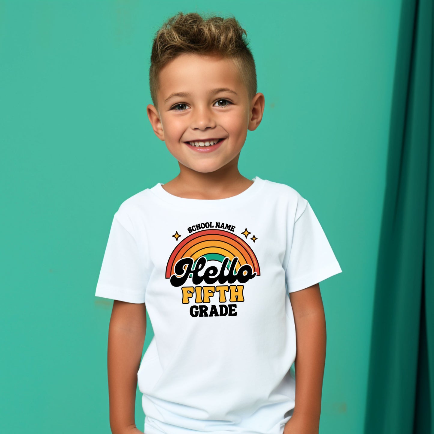 Retro Shiny Rainbow Customizable Grade Short Sleeve Youth and Adult Tee