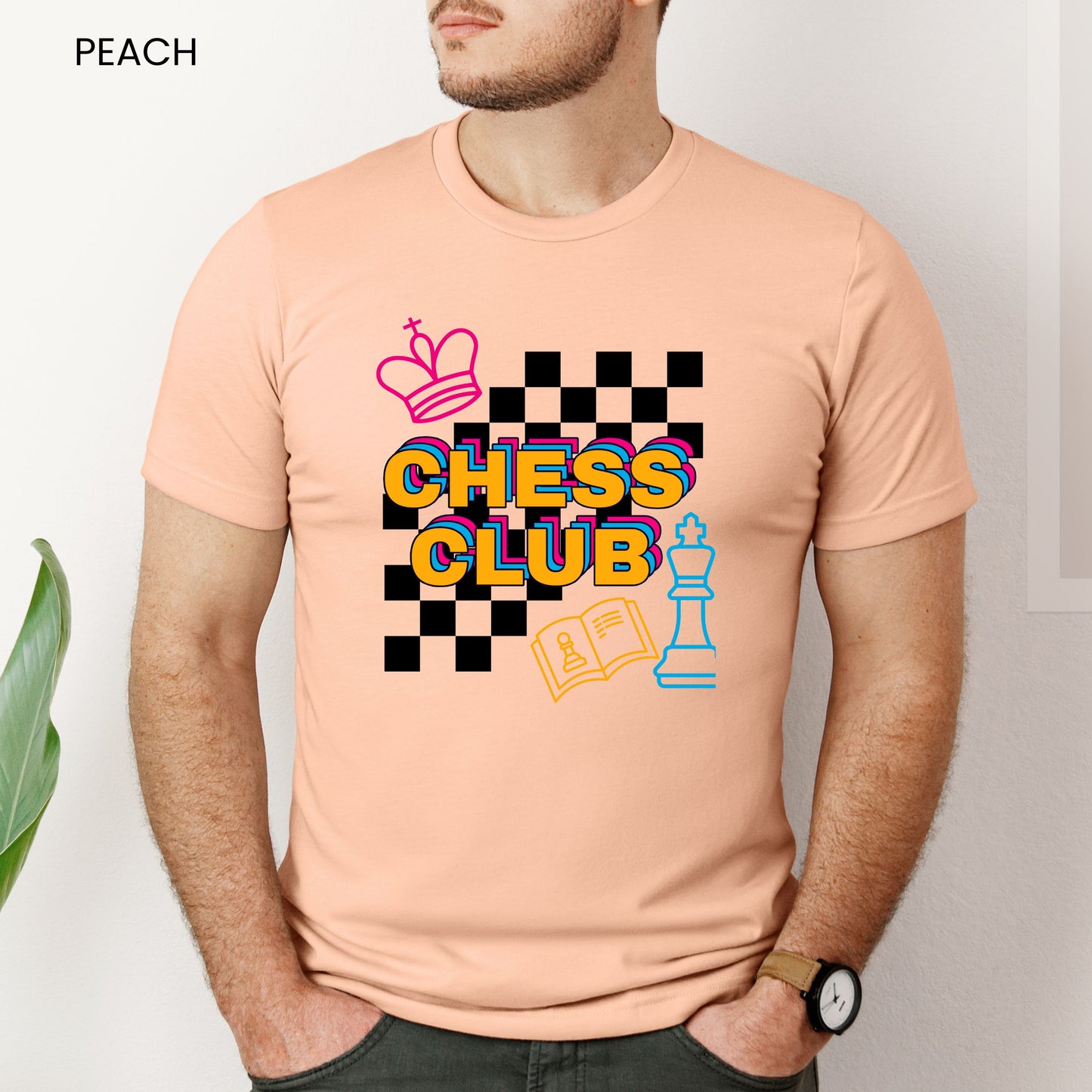Chess Club Checkerboard Line Art Customizable Adult and Youth Tee