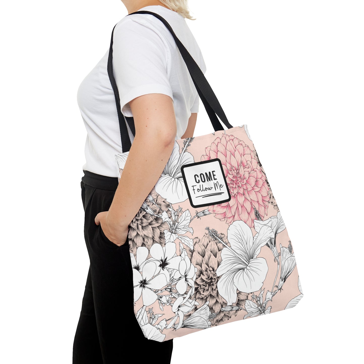 LDS Christian Scripture Church Tote Bag Pink Black Floral
