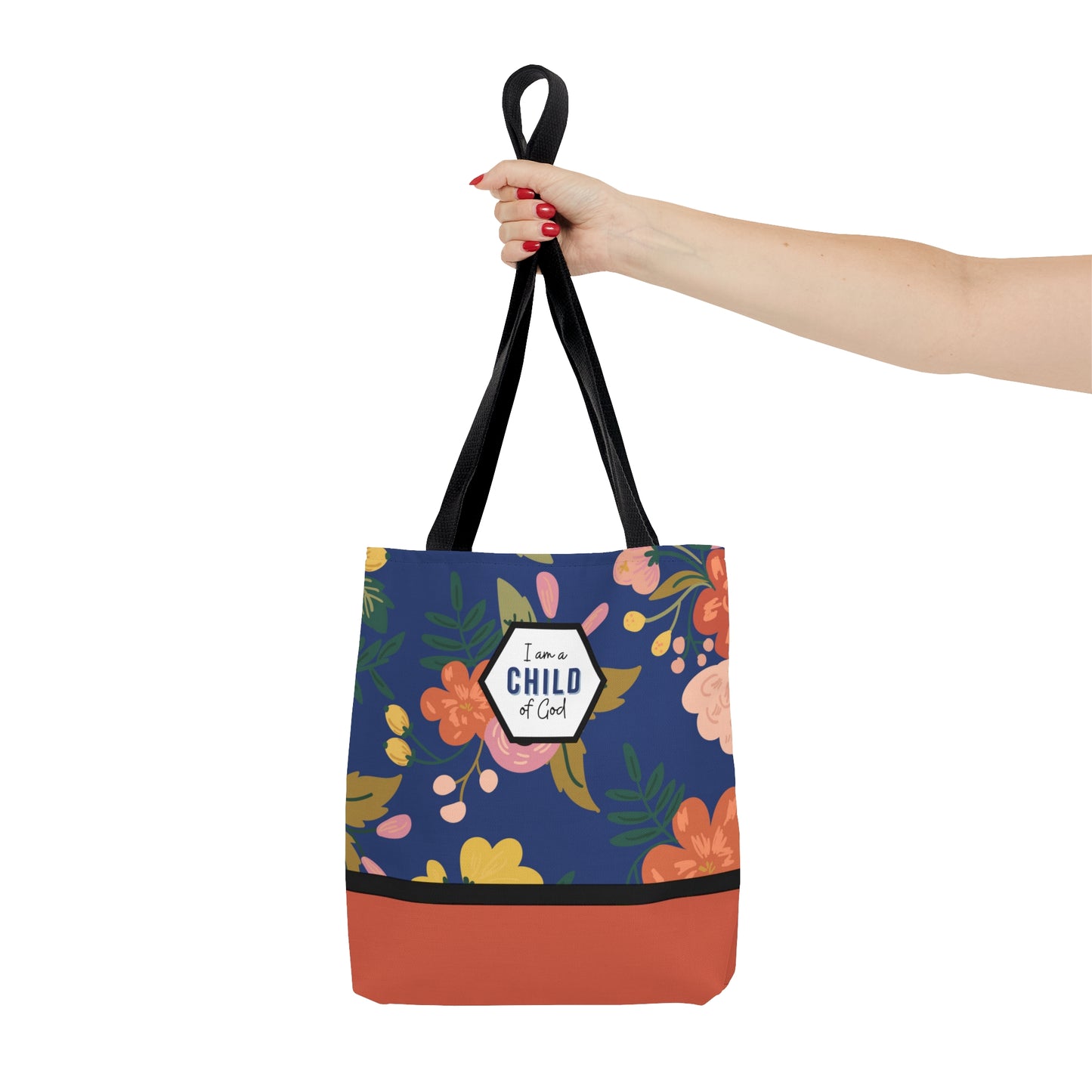 LDS Christian Scripture Church Baptism Kids Tote Bag Blue Coral Floral