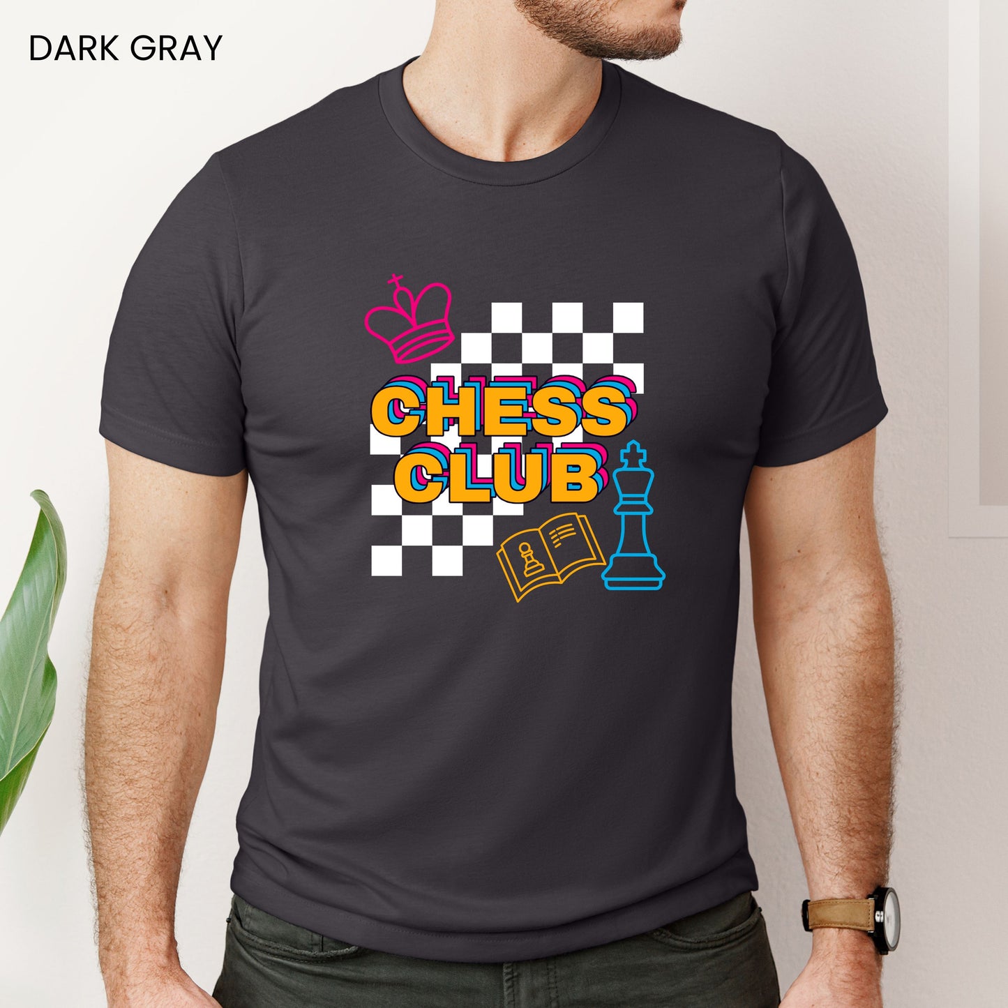 Chess Club Checkerboard Line Art Customizable Adult and Youth Tee