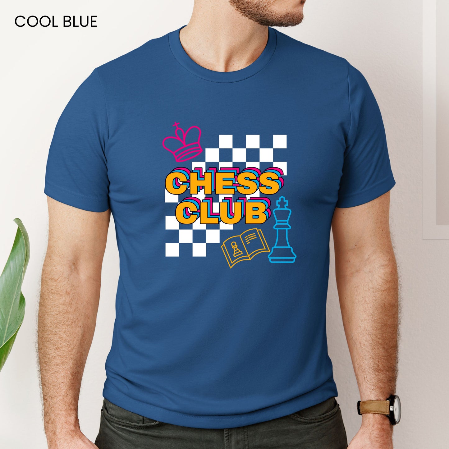 Chess Club Checkerboard Line Art Customizable Adult and Youth Tee