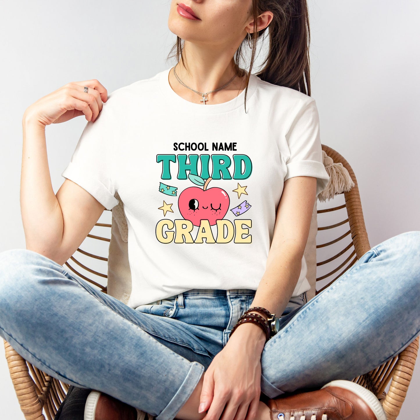 Cute Retro Apple Customizable Grade Short Sleeve Youth and Adult Tee