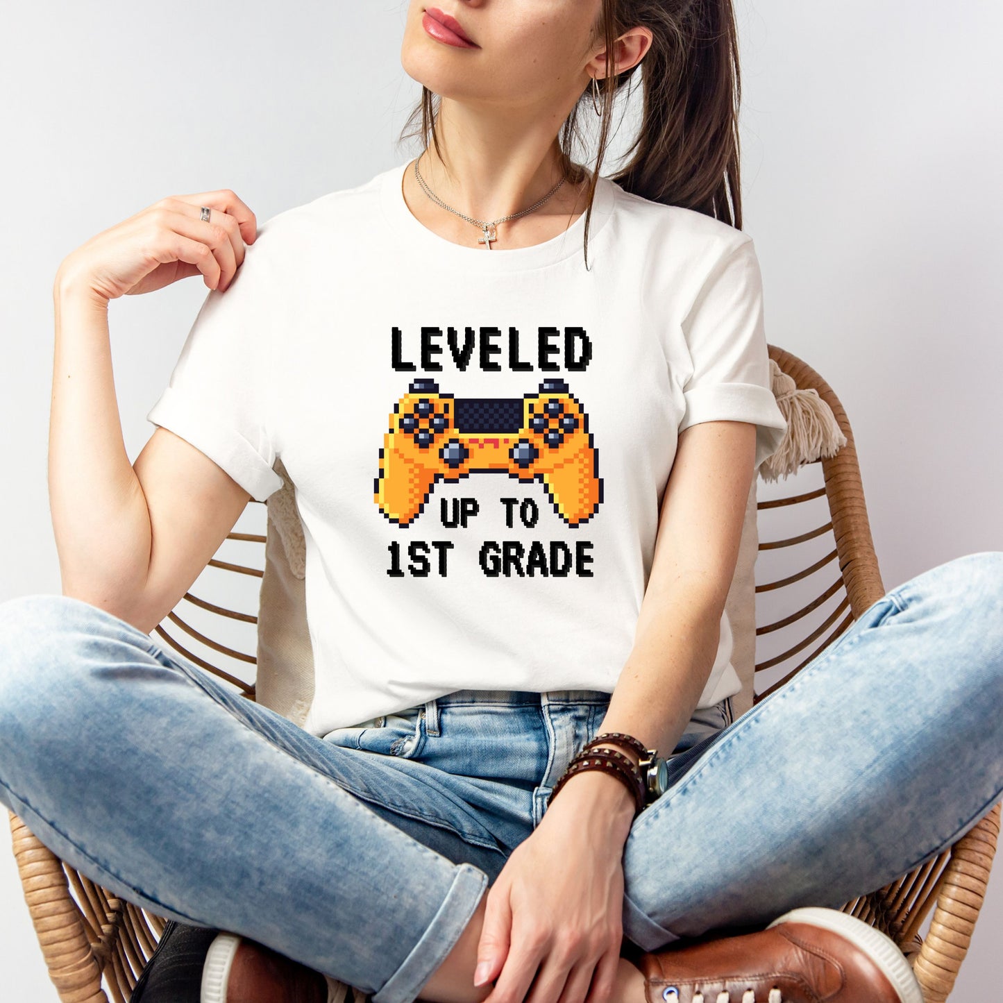 Pixelated Leveled Up To Customizable Grade Short Sleeve Youth and Adult Tee