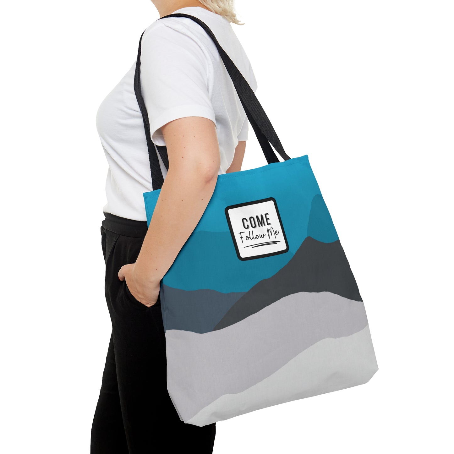 LDS Christian Scripture Church Tote Bag Blue Gray Landscape