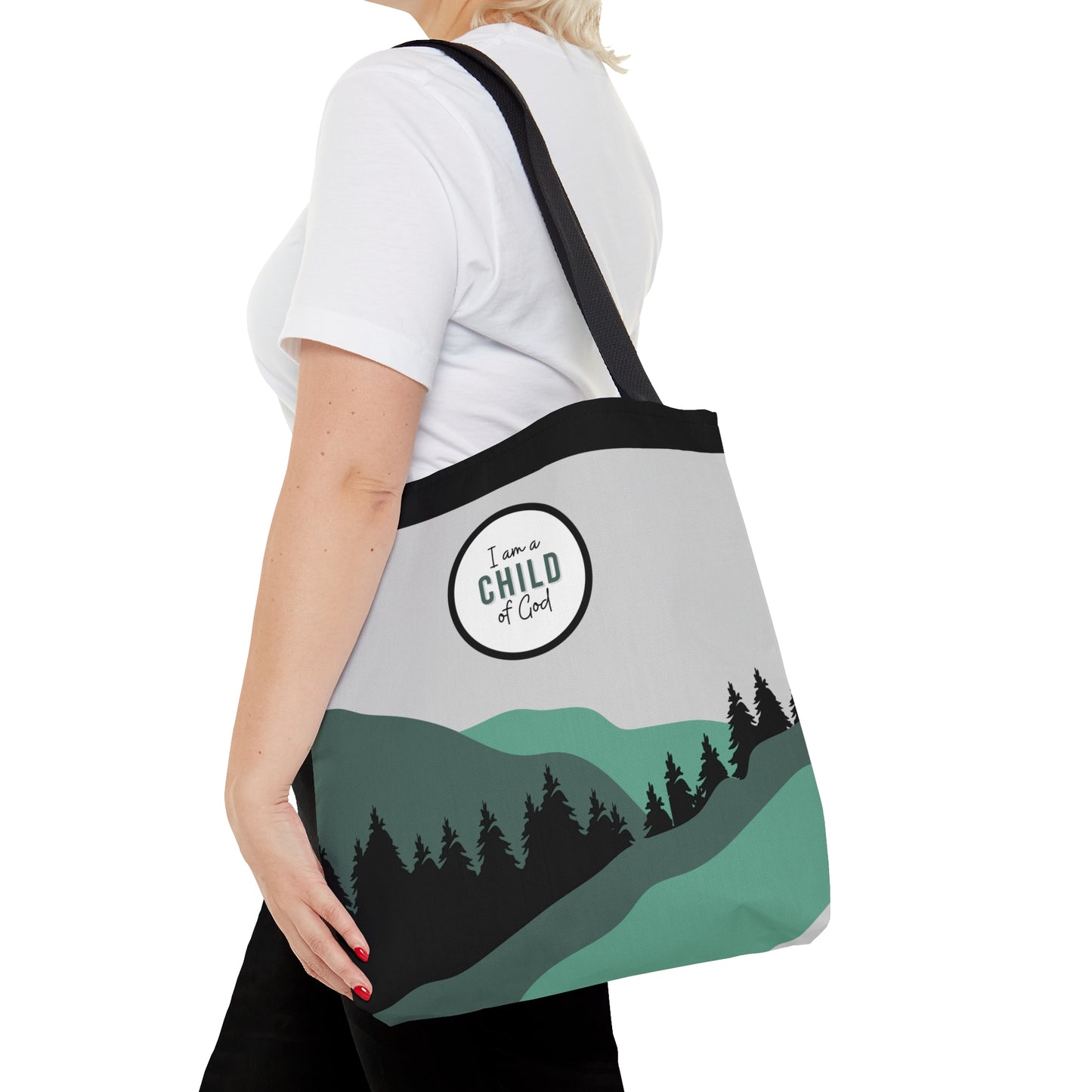 LDS Christian Scripture Church Baptism Kids Tote Bag Green Gray Landscape