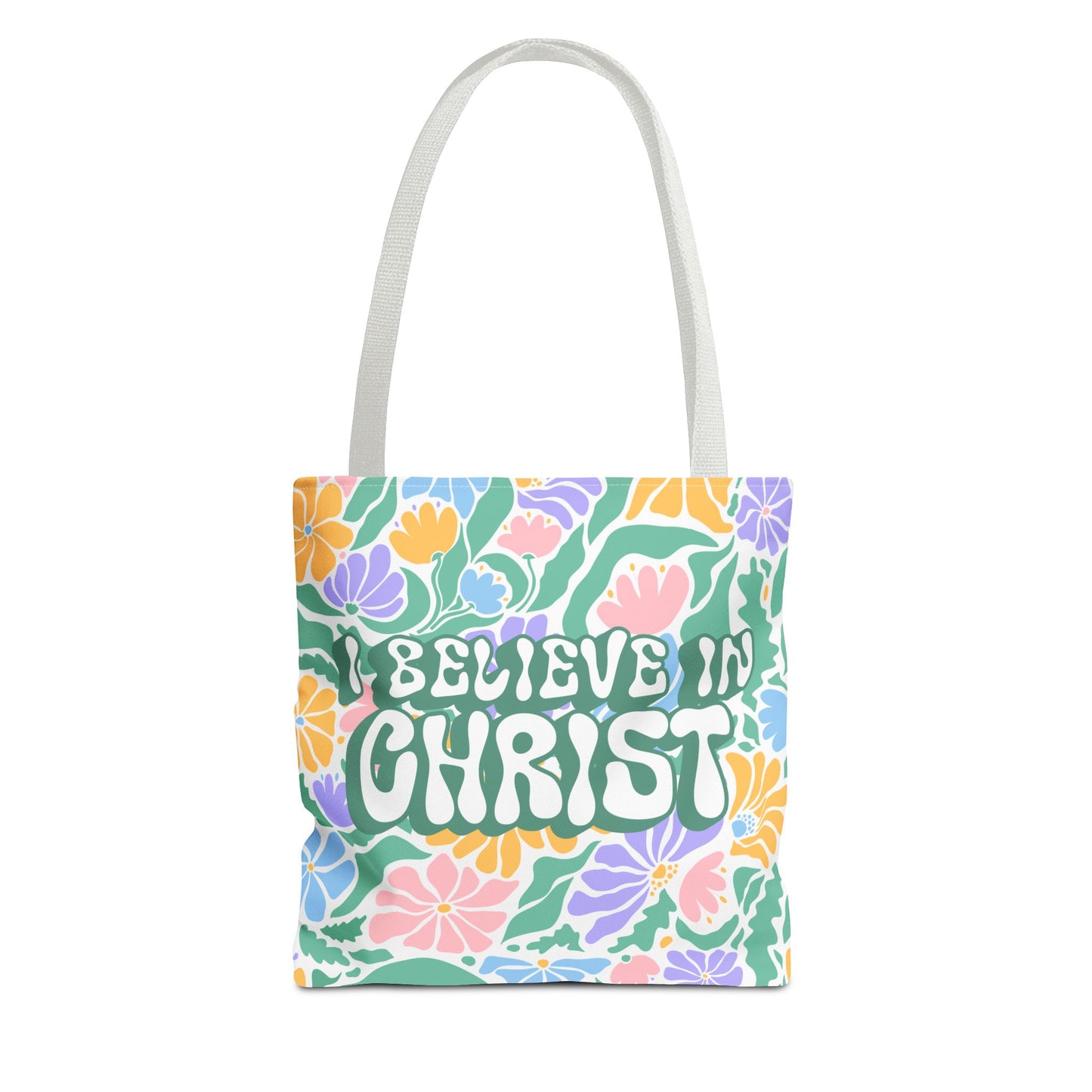 Christian Floral Tote Bag – "I Believe in Christ" LDS Church Scripture Tote