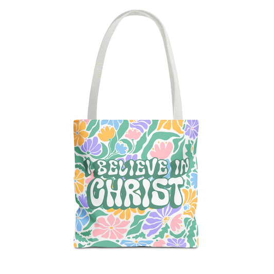 Christian Floral Tote Bag – "I Believe in Christ" LDS Church Scripture Tote