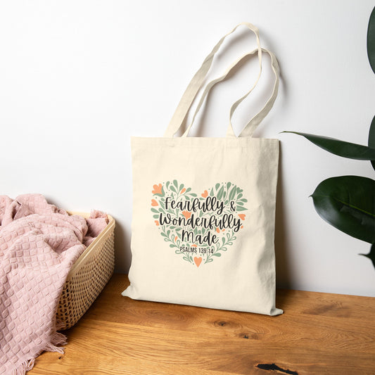 Church Scripture Tote Bag Fearfully and Wonderfully Made
