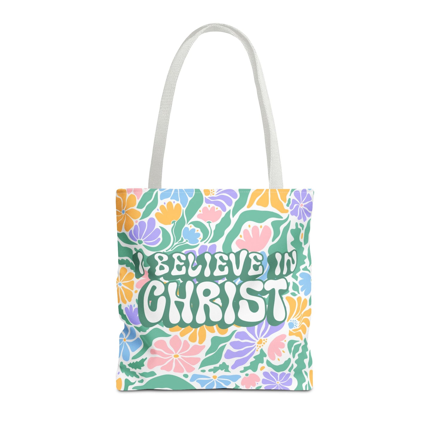 Christian Floral Tote Bag – "I Believe in Christ" LDS Church Scripture Tote