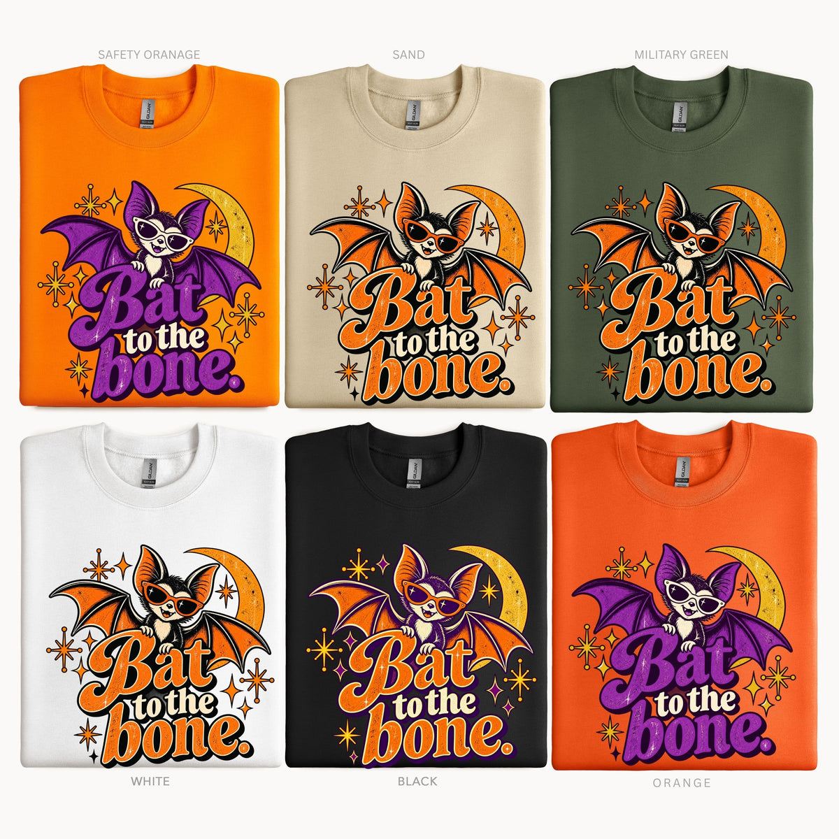 Halloween Bat to the Bone Retro Pullover Sweatshirt