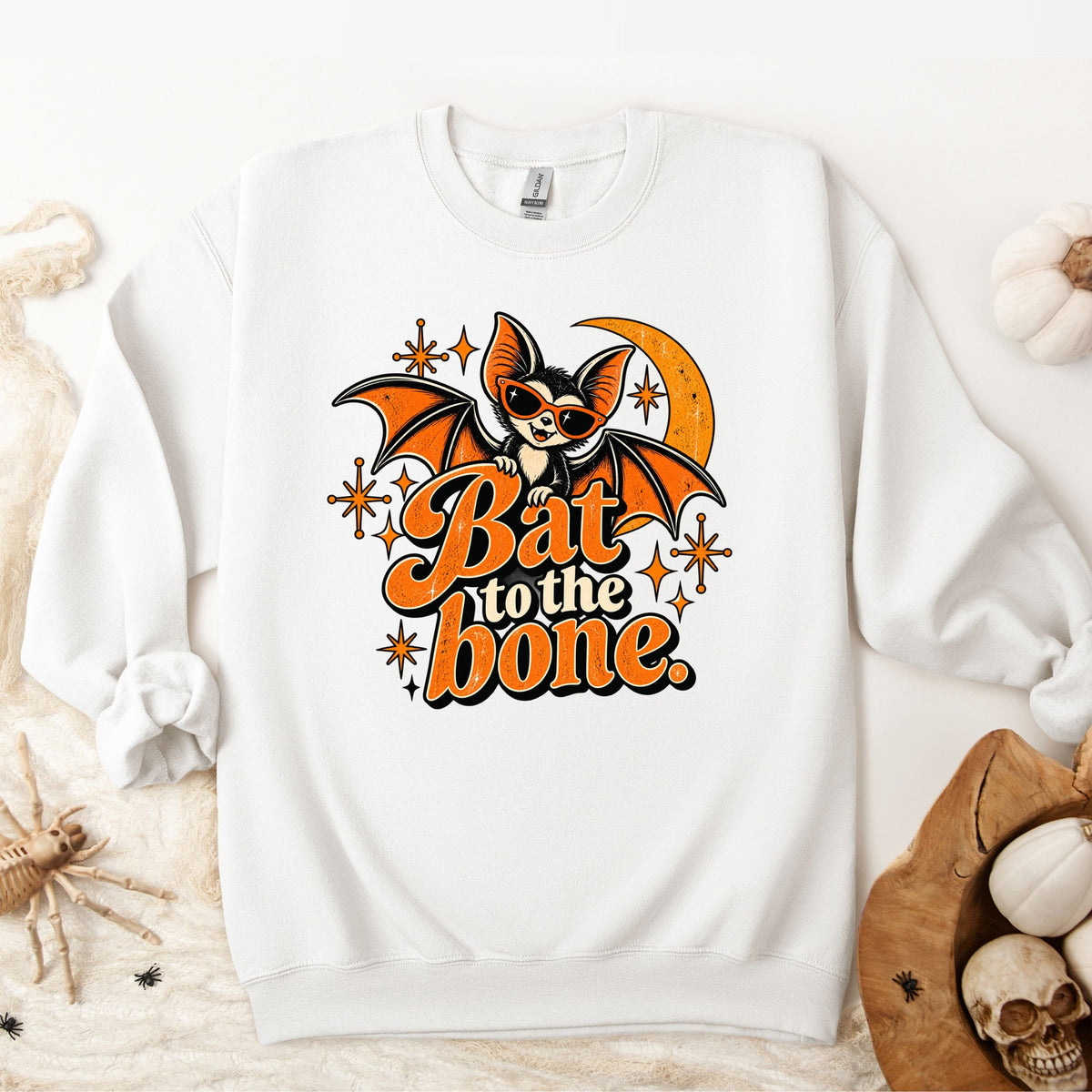 Halloween Bat to the Bone Retro Pullover Sweatshirt