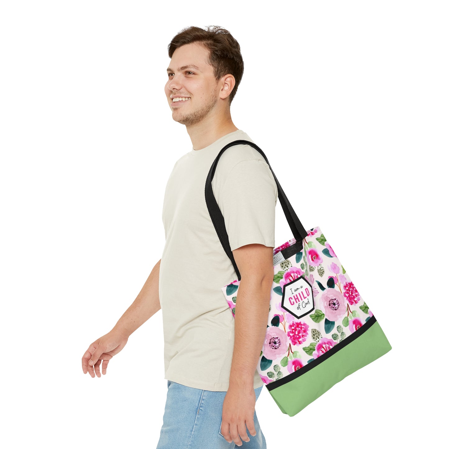 LDS Christian Scripture Church Baptism Kids Tote Bag Floral Pink Green