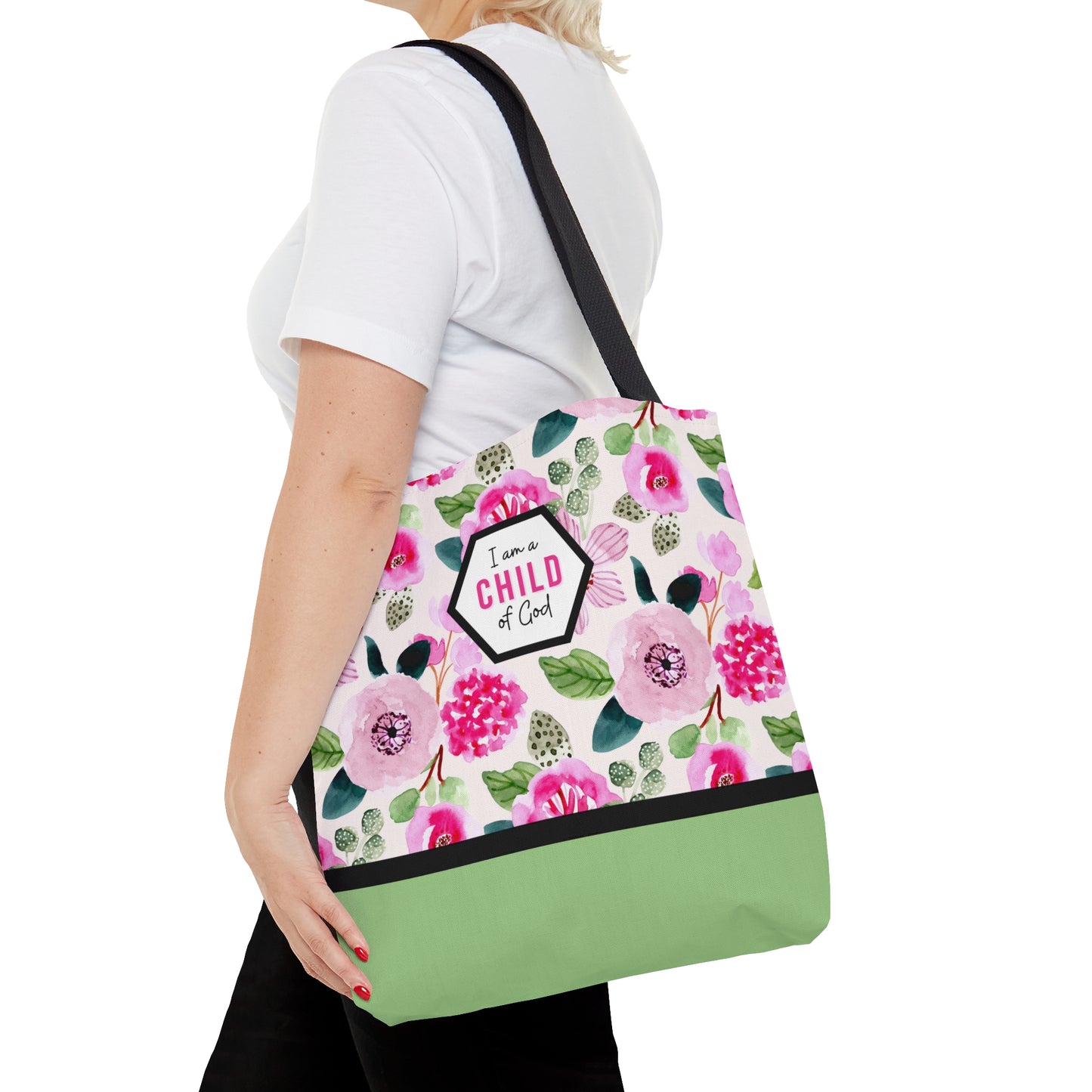 LDS Christian Scripture Church Baptism Kids Tote Bag Floral Pink Green