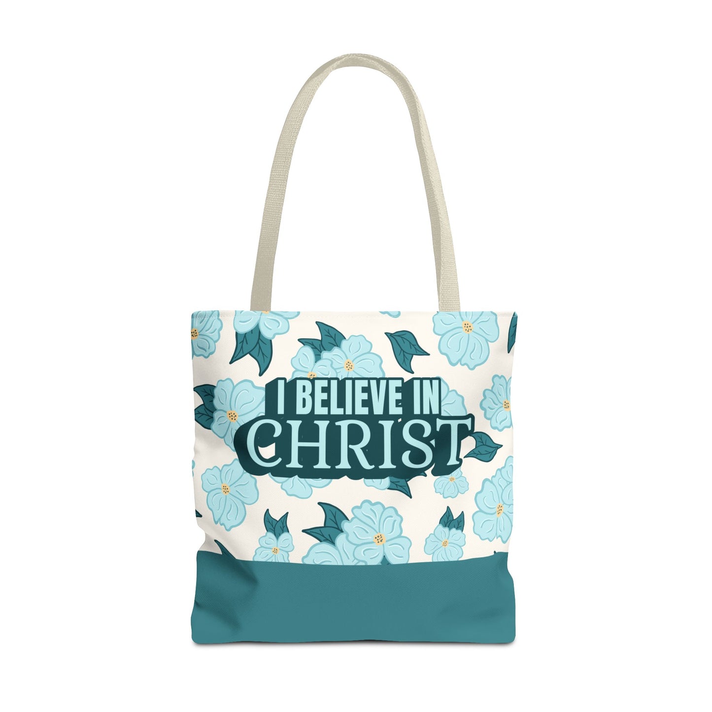 Faith Floral  Retro Tote Bag — “I Believe in Christ” LDS CHurch Scripture Tote