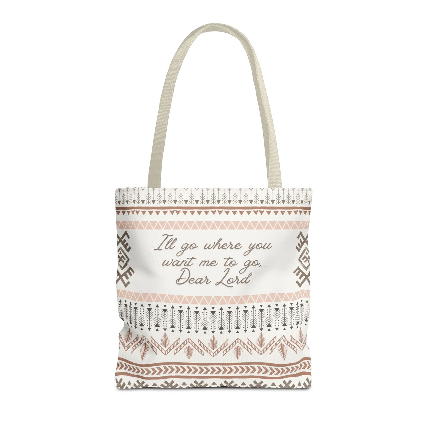 Christian Inspirational Scripture Tote Bag — "I'll Go Where You Want Me to Go, Dear Lord" Boho LDS Church Scripture Tote