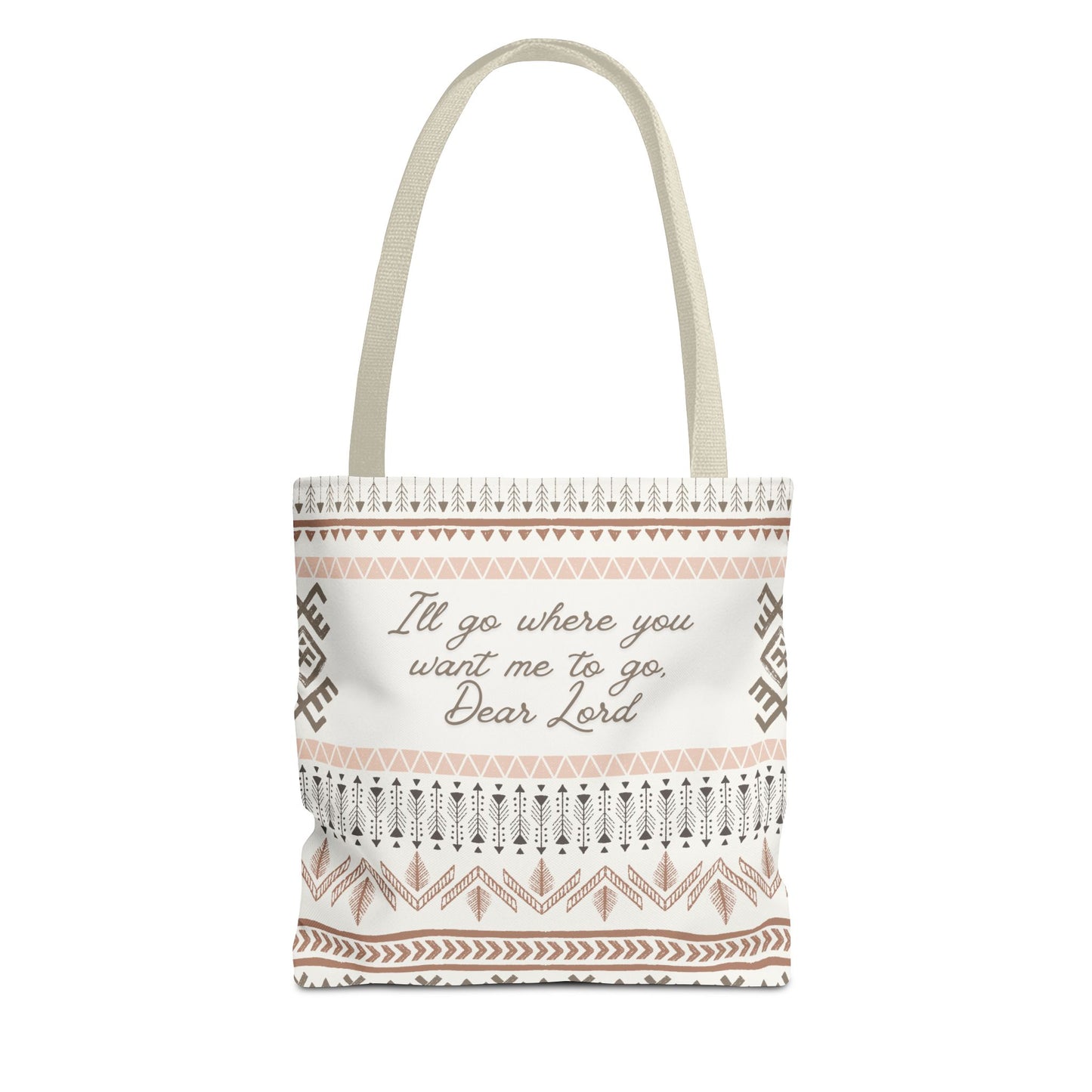 Christian Inspirational Scripture Tote Bag — "I'll Go Where You Want Me to Go, Dear Lord" Boho LDS Church Scripture Tote