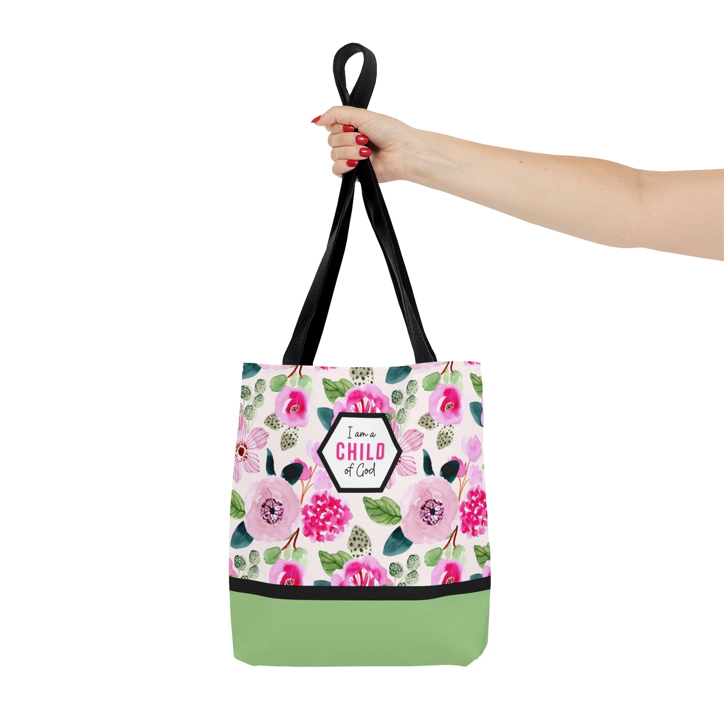 LDS Christian Scripture Church Baptism Kids Tote Bag Floral Pink Green