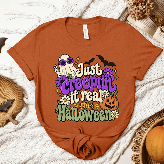 Halloween Just Creepin' it Real Retro Adult/Youth Light Weight Shirt