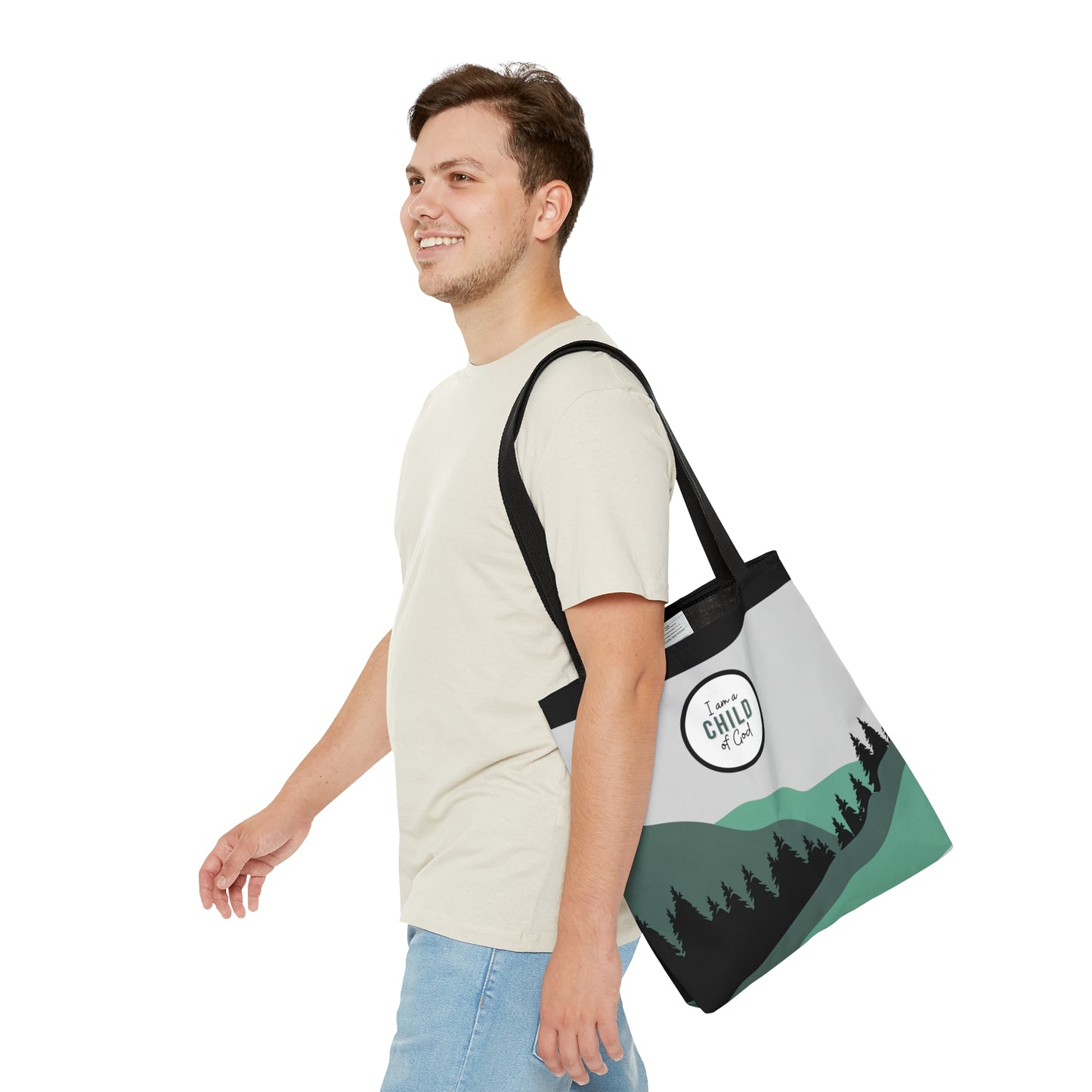 LDS Christian Scripture Church Baptism Kids Tote Bag Green Gray Landscape