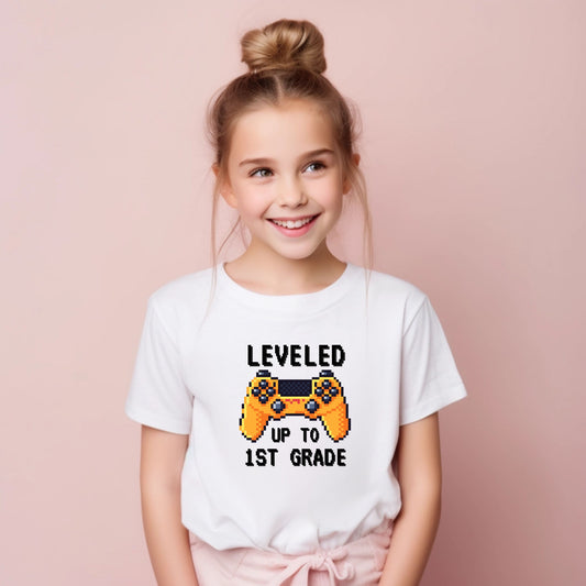 Pixelated Leveled Up To Customizable Grade Short Sleeve Youth and Adult Tee