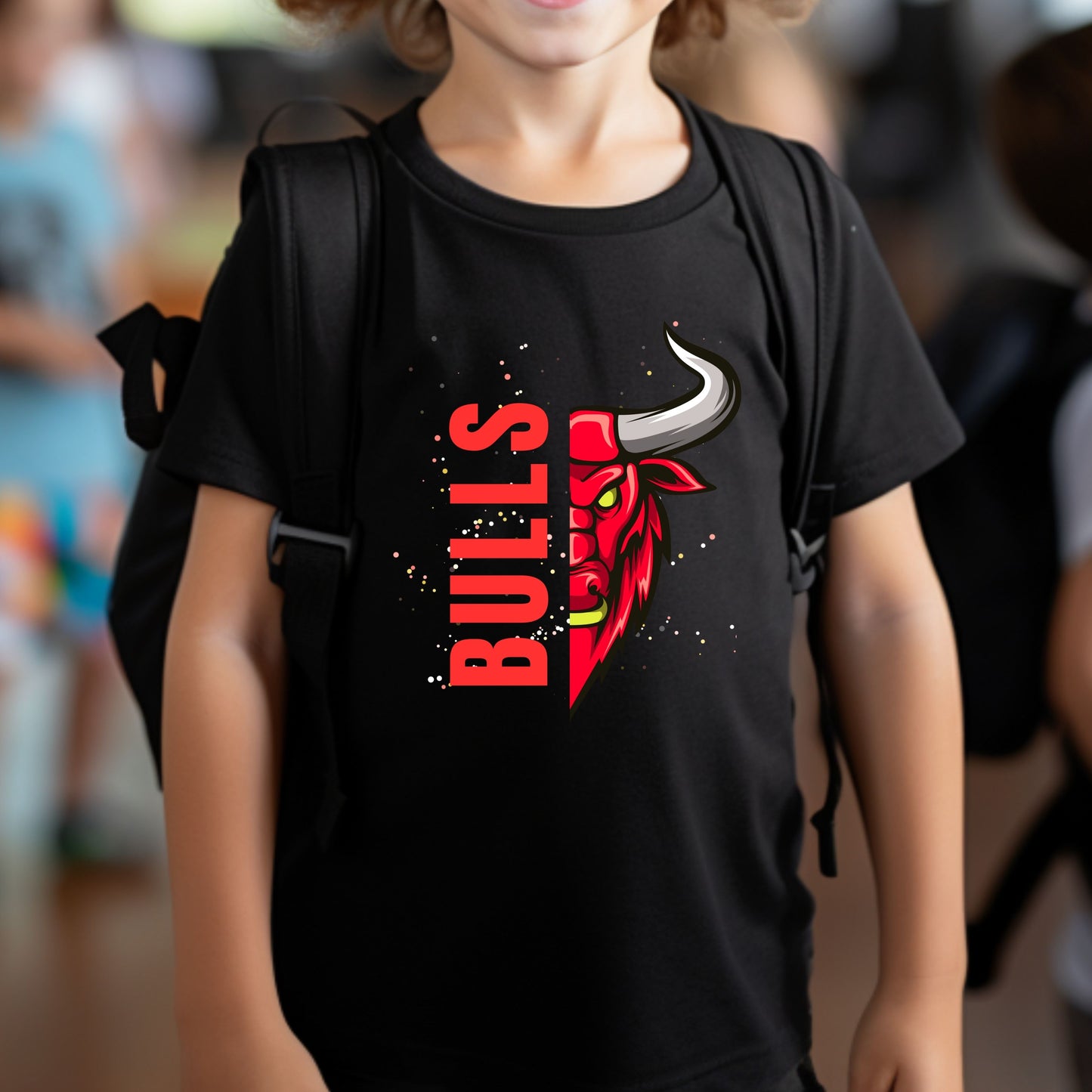 Youth Short Sleeve T-Shirt - Team School Mascots Bulls Print