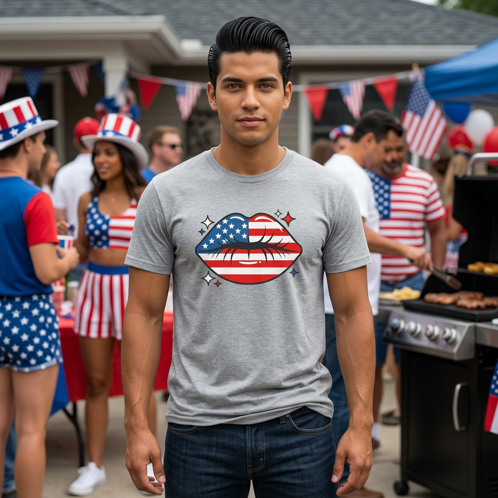 Patriotic American Flag Kiss T-Shirt